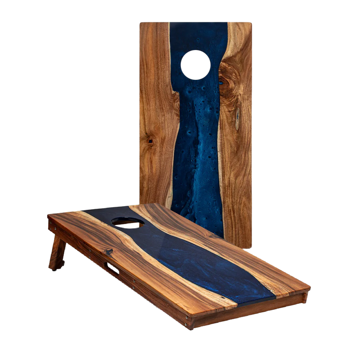 2ft x 4ft Resin & Wood Classic Cornhole Set | Live Edge River Collection