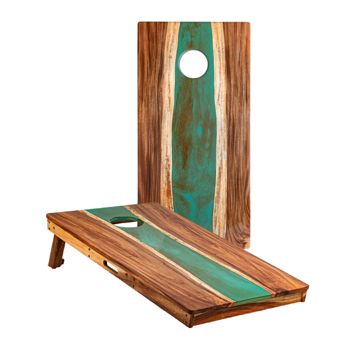 2ft x 4ft Resin & Wood Classic Cornhole Set | Live Edge River Collection