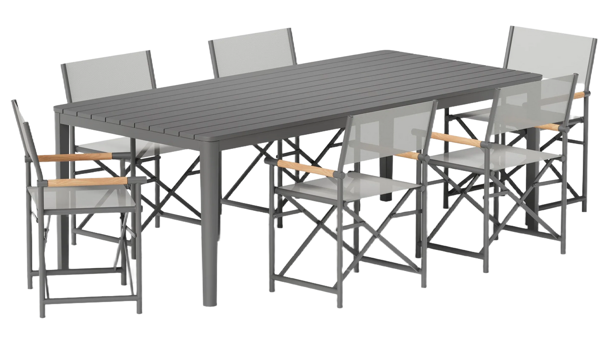 Aluminum Outdoor Rectangular Dining Table + 6 Director’s Chairs