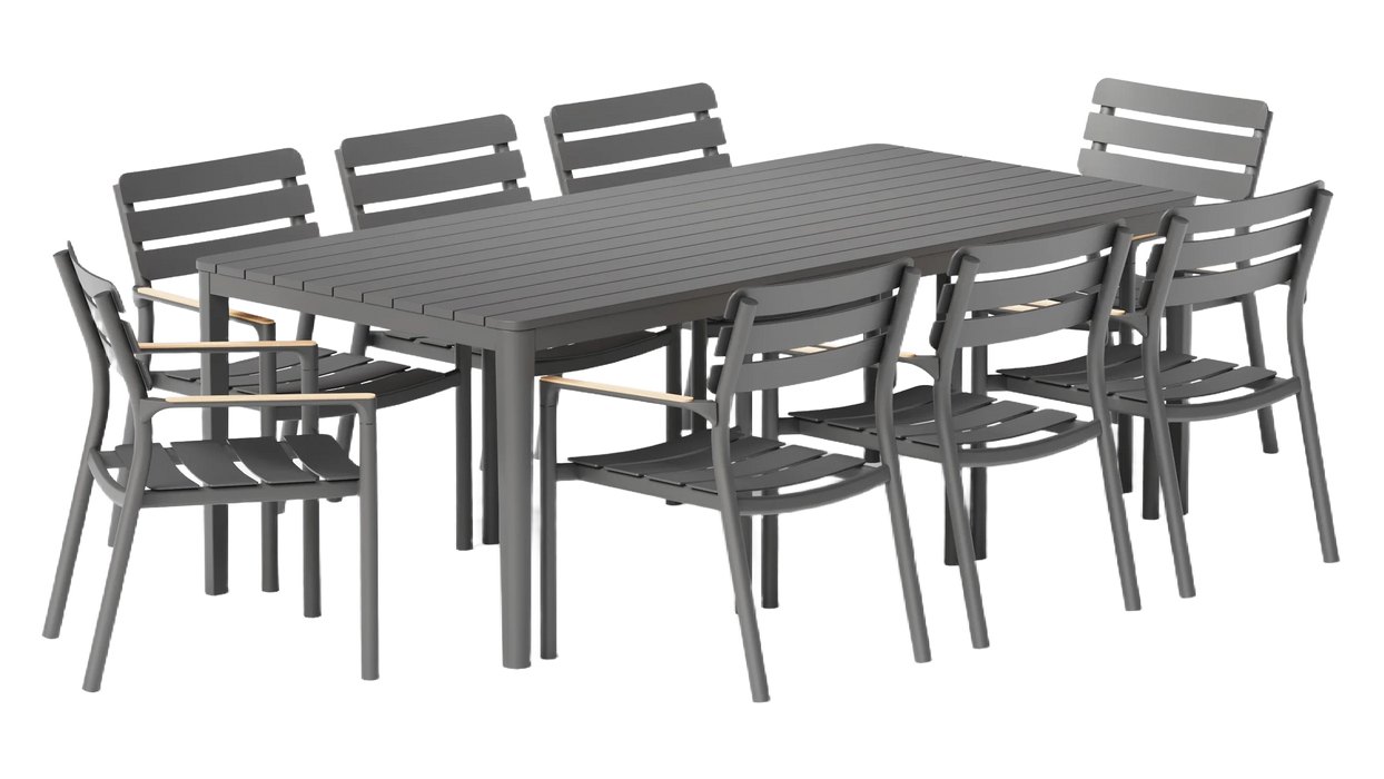 Aluminum Outdoor Rectangular Dining Table + 8 595 Dining Armchairs