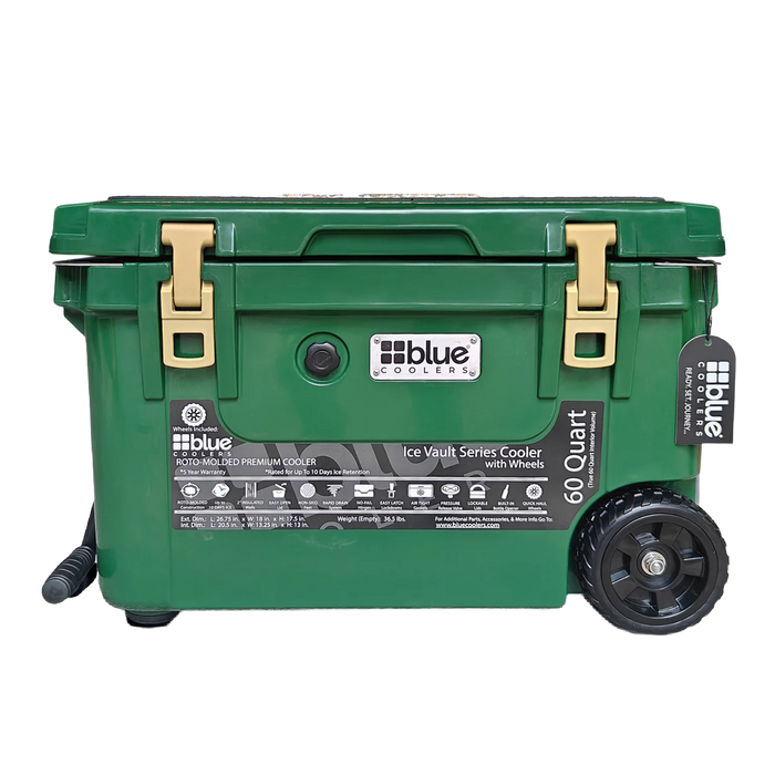 Blue Coolers - 60 Quart Ice Vault Roto-Molded Cooler with Wheels (Limited Edition)