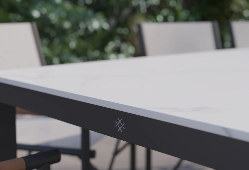 OuterStone Outdoor Dining Table + 2 595 Armchairs + 3 595 Armless Chairs + Aluminum Dining Bench