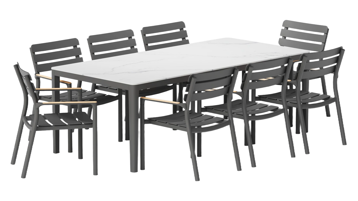 OuterStone Outdoor Dining Table + 8 595 Dining Armchairs