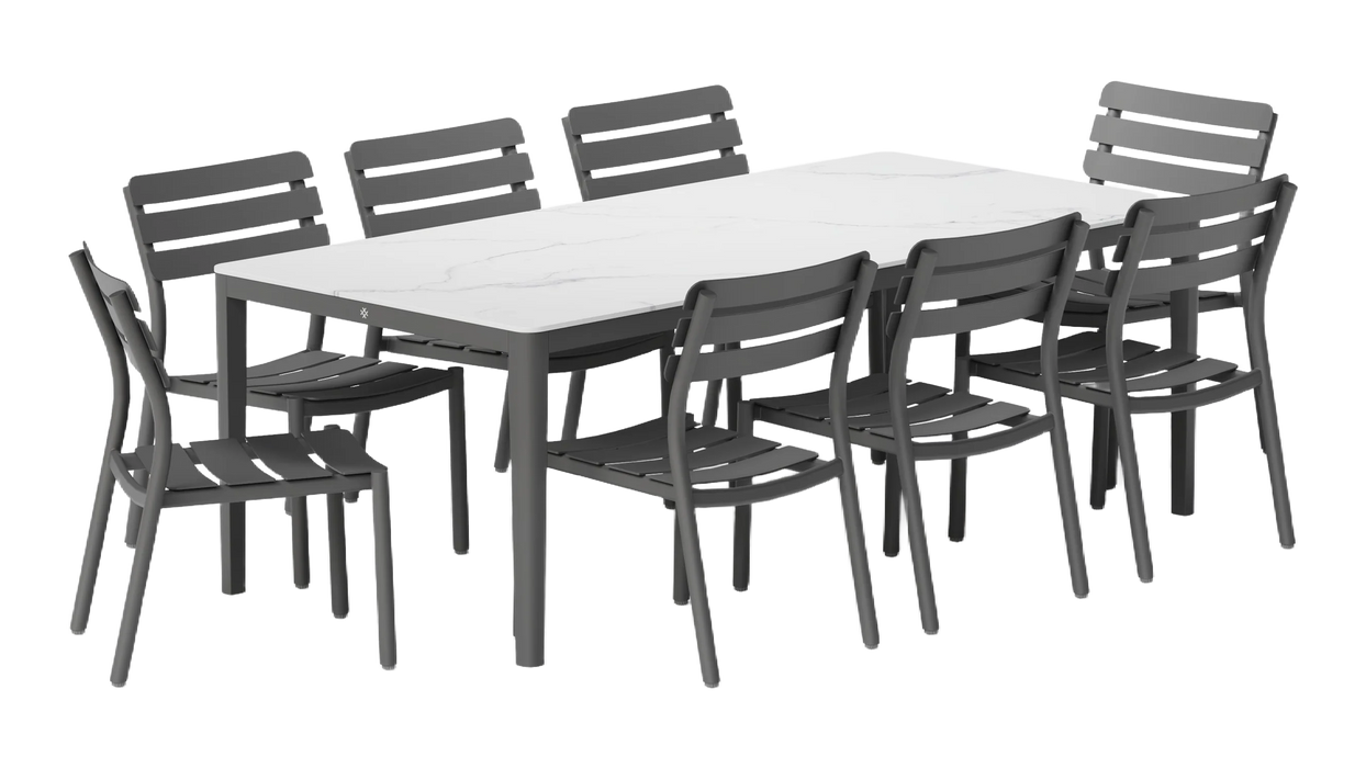 OuterStone Outdoor Dining Table + 8 595 Dining Armless Chairs