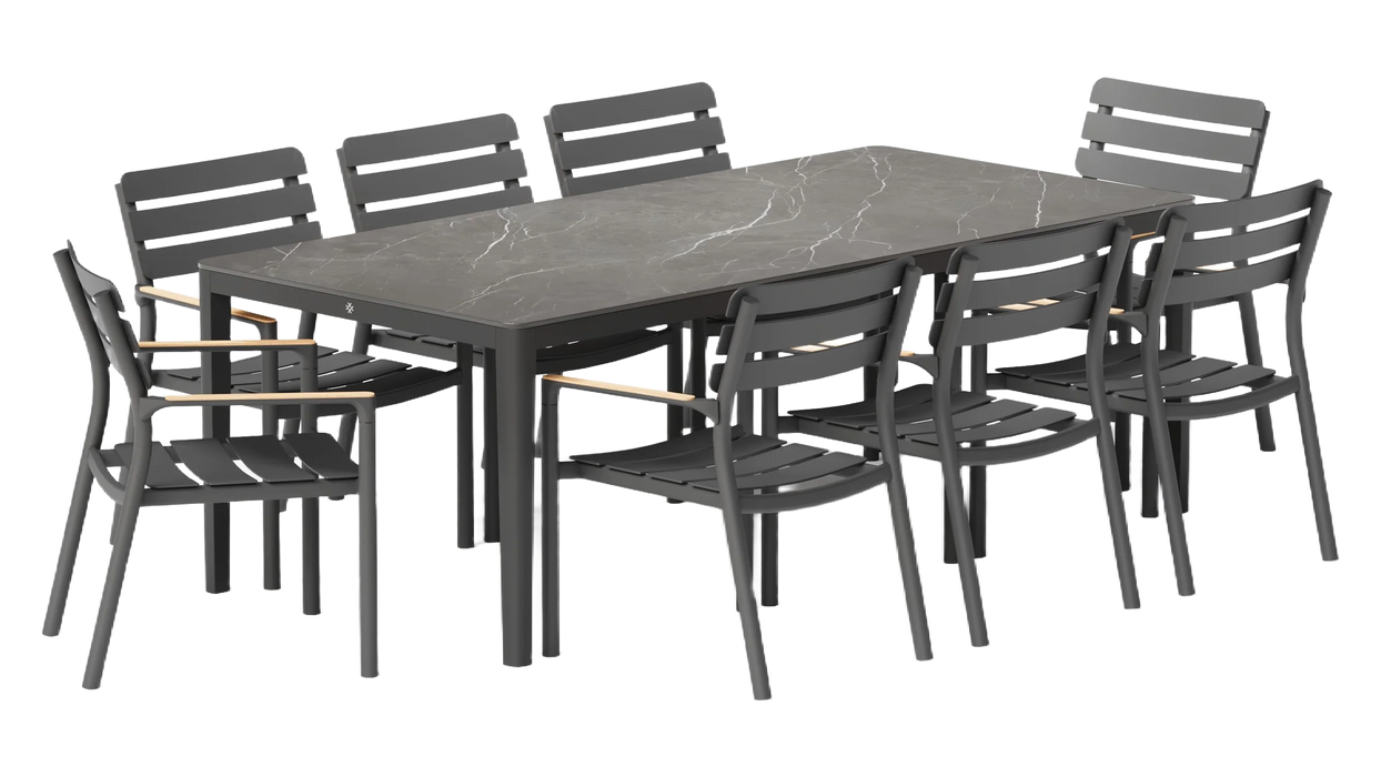 OuterStone Outdoor Dining Table + 8 595 Dining Armchairs