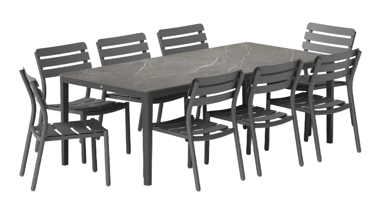 OuterStone Outdoor Dining Table + 8 595 Dining Armless Chairs