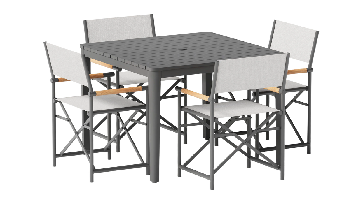 Aluminum Outdoor Square Dining Table + 4 Aluminum Director's Chairs