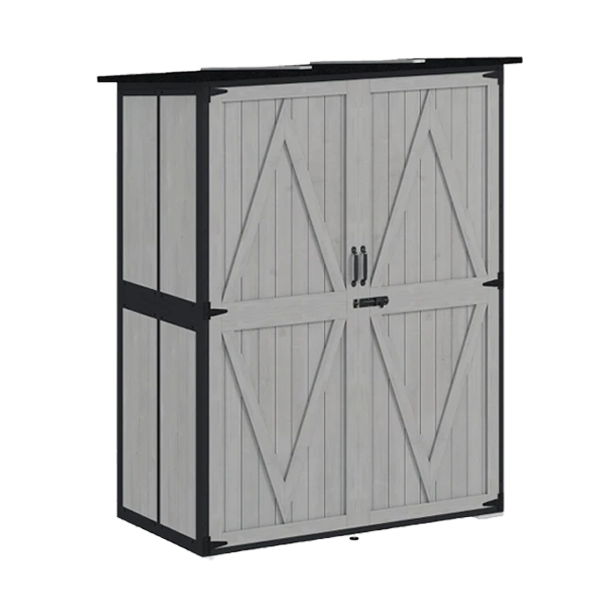 Wood Storage Shed – Black Frame Barn Door