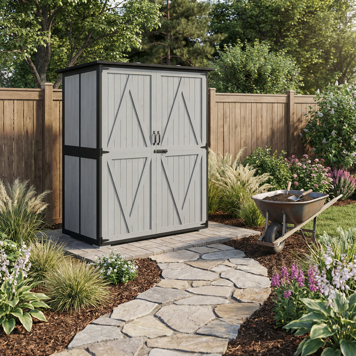 Wood Storage Shed – Black Frame Barn Door