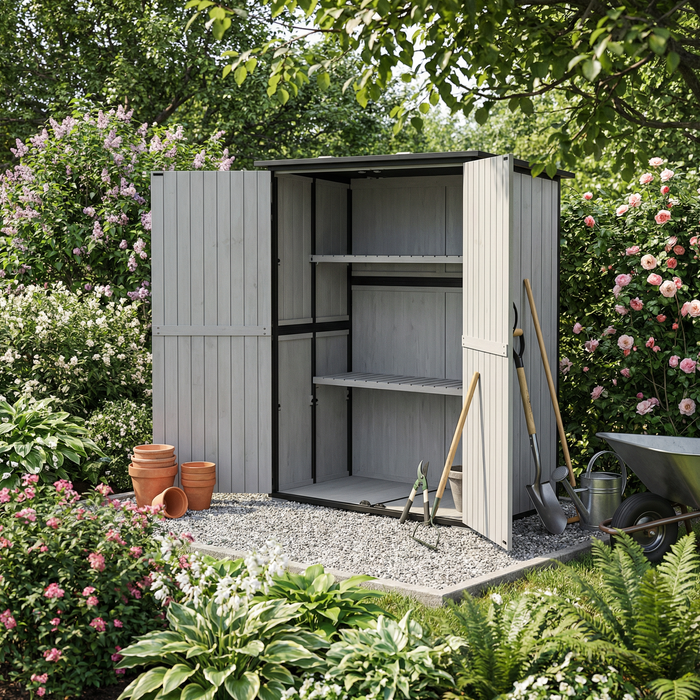 Wood Storage Shed – Black Frame Barn Door