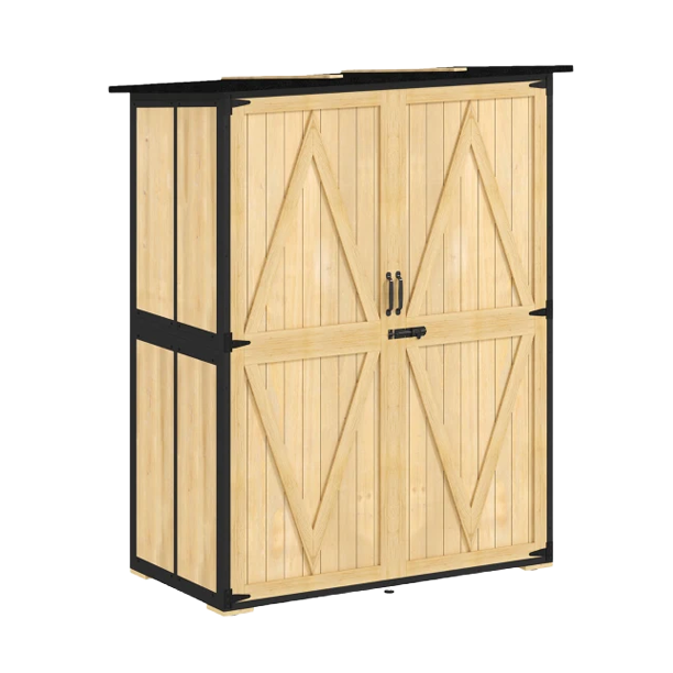 Wood Storage Shed – Black Frame Barn Door