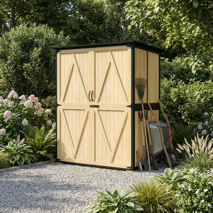 Wood Storage Shed – Black Frame Barn Door