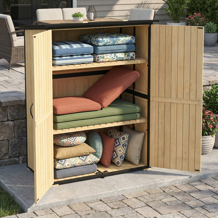 Wood Storage Shed – Black Frame Barn Door