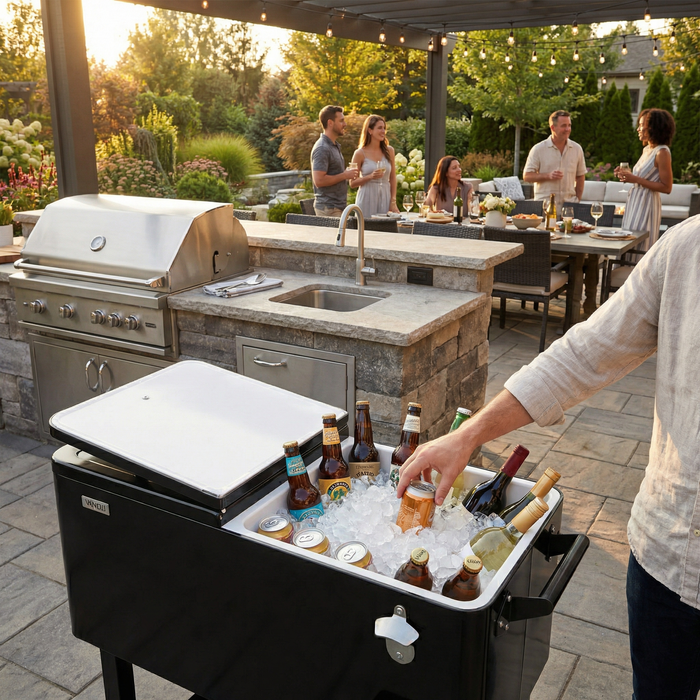 80 Quart Portable Outdoor Patio Rolling Cooler Cart (Black)