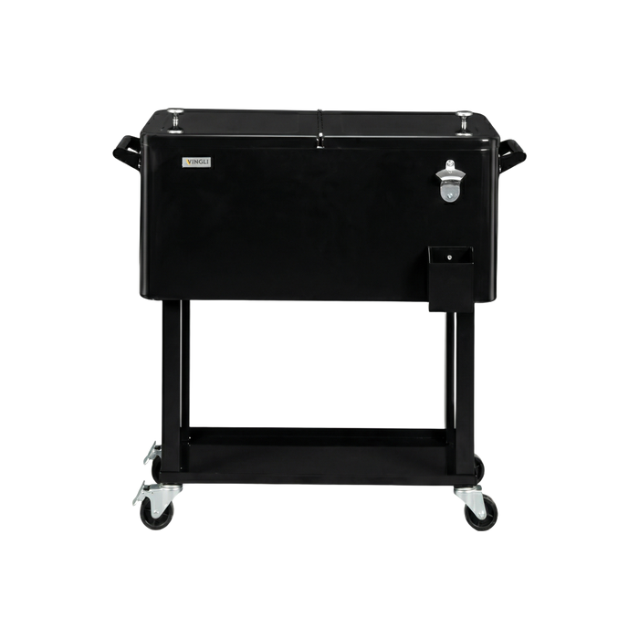80 Quart Portable Outdoor Patio Rolling Cooler Cart (Black)