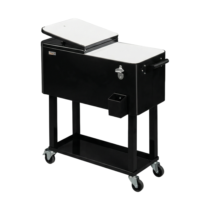 80 Quart Portable Outdoor Patio Rolling Cooler Cart (Black)