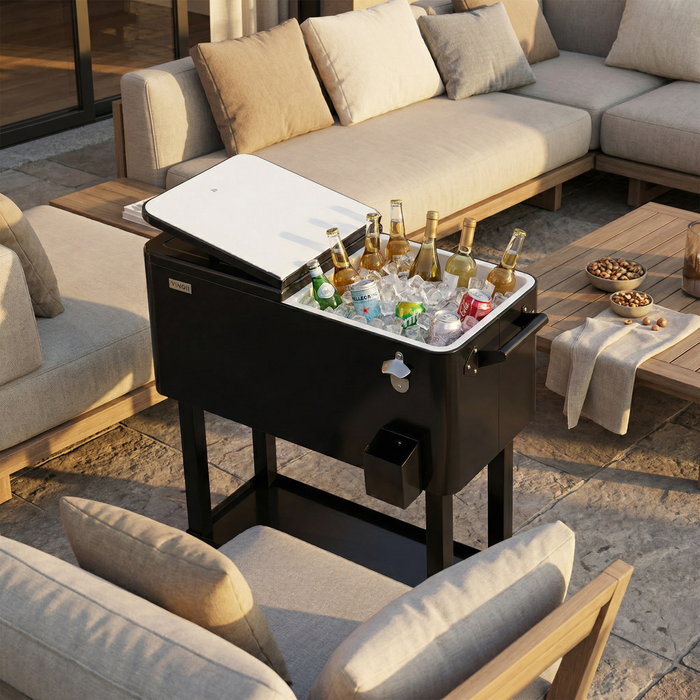 80 Quart Portable Outdoor Patio Rolling Cooler Cart (Black)
