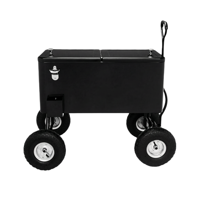80 Quart Wagon Rolling Cooler Ice Chest with 10" Wheels (Black)