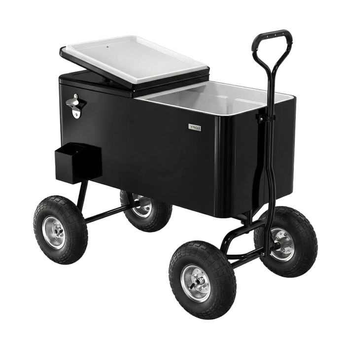 80 Quart Wagon Rolling Cooler Ice Chest with 10" Wheels (Black)