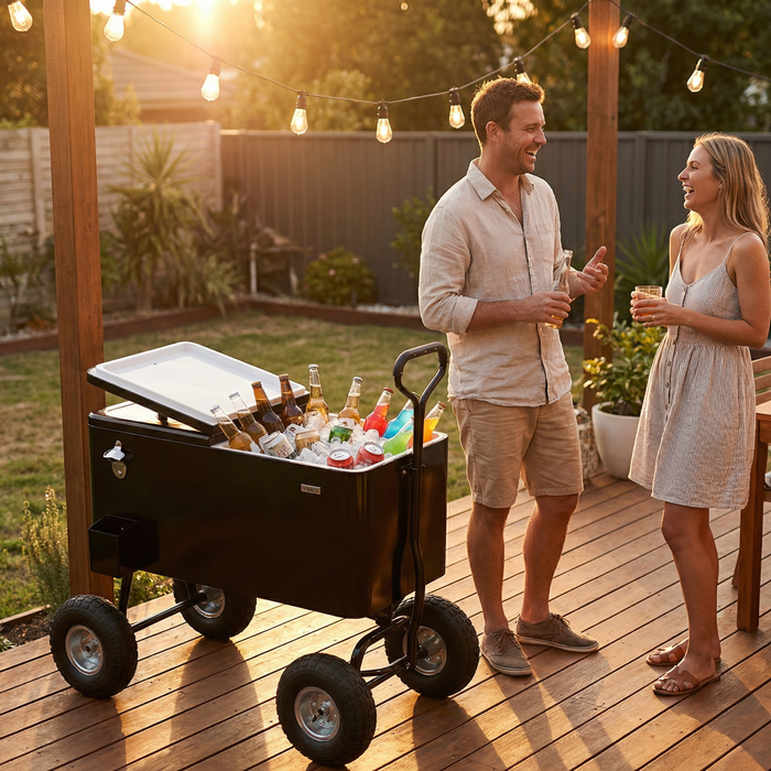 80 Quart Wagon Rolling Cooler Ice Chest with 10" Wheels (Black)