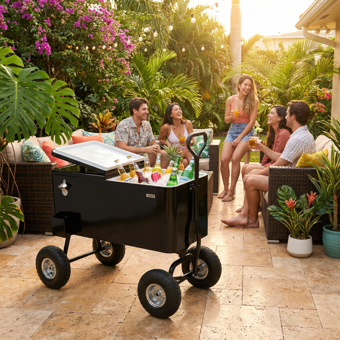 80 Quart Wagon Rolling Cooler Ice Chest with 10" Wheels (Black)
