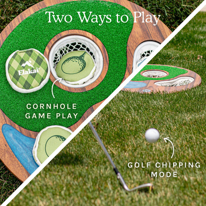 Island Hole Wood and Resin Cornhole x Golf Chipping Game