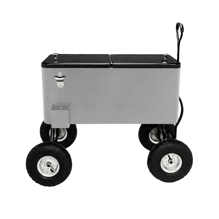 80 Quart Wagon Rolling Cooler Ice Chest with 10" Wheels (Grey)