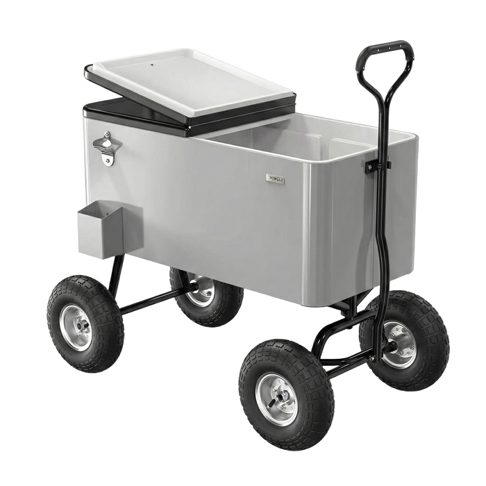 80 Quart Wagon Rolling Cooler Ice Chest with 10" Wheels (Grey)