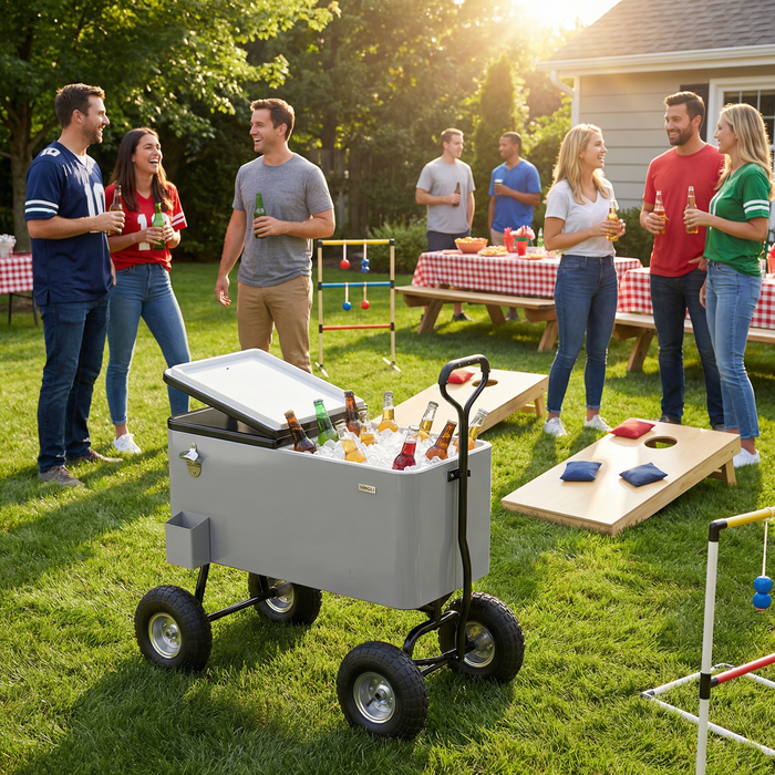 80 Quart Wagon Rolling Cooler Ice Chest with 10" Wheels (Grey)