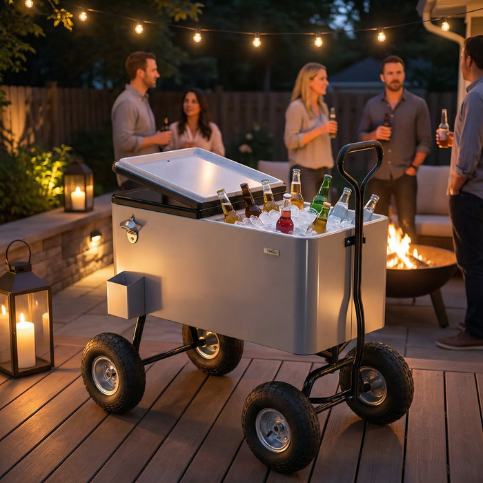 80 Quart Wagon Rolling Cooler Ice Chest with 10" Wheels (Grey)