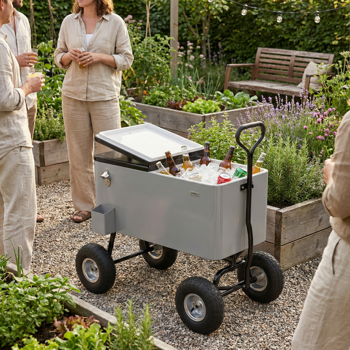 80 Quart Wagon Rolling Cooler Ice Chest with 10" Wheels (Grey)