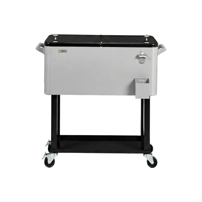 80 Quart Portable Outdoor Patio Rolling Cooler Cart (Grey)