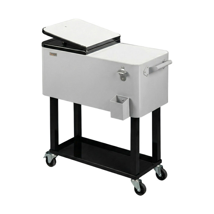 80 Quart Portable Outdoor Patio Rolling Cooler Cart (Grey)