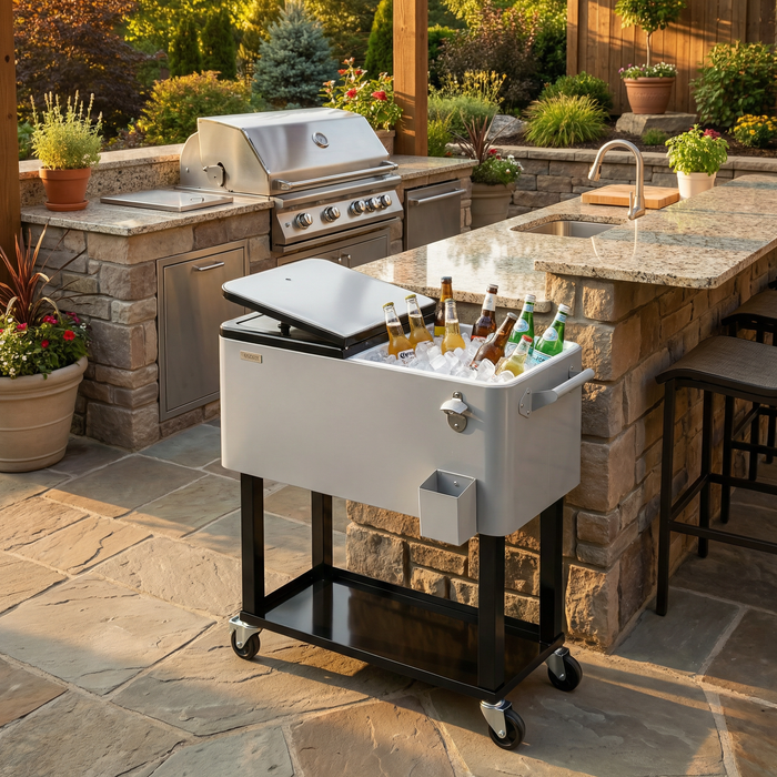 80 Quart Portable Outdoor Patio Rolling Cooler Cart (Grey)
