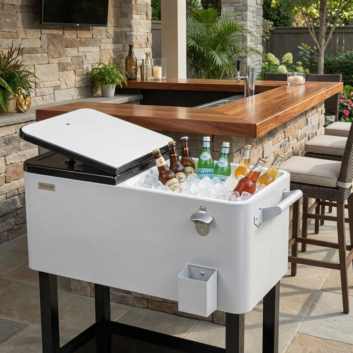 80 Quart Portable Outdoor Patio Rolling Cooler Cart (Grey)