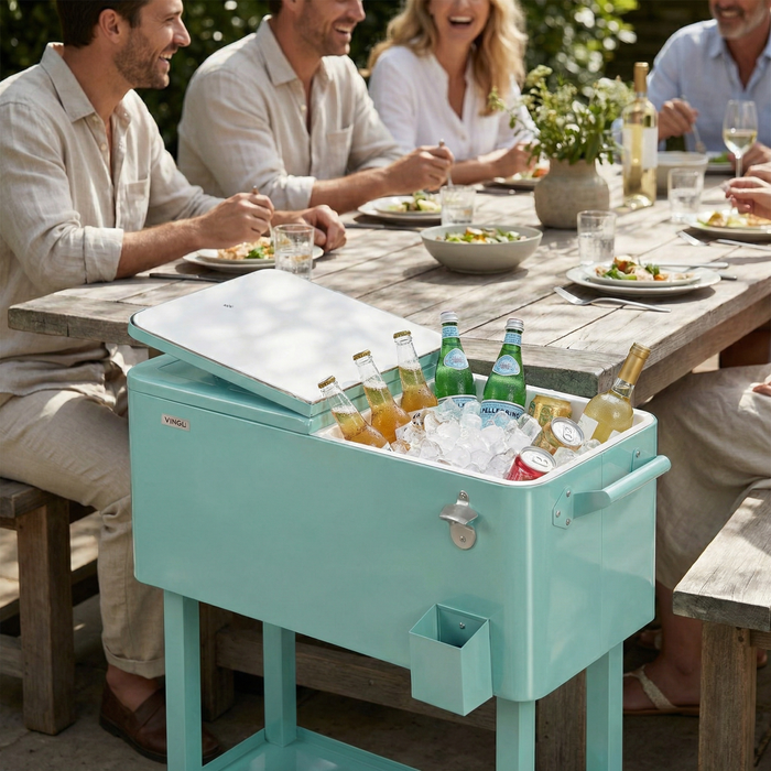 80 Quart Portable Outdoor Patio Rolling Cooler Cart (Mint)