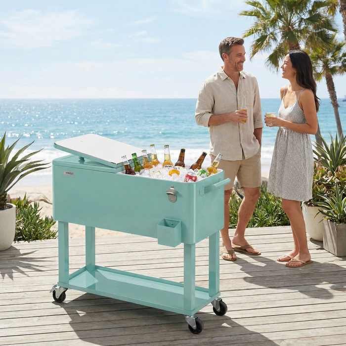 80 Quart Portable Outdoor Patio Rolling Cooler Cart (Mint)