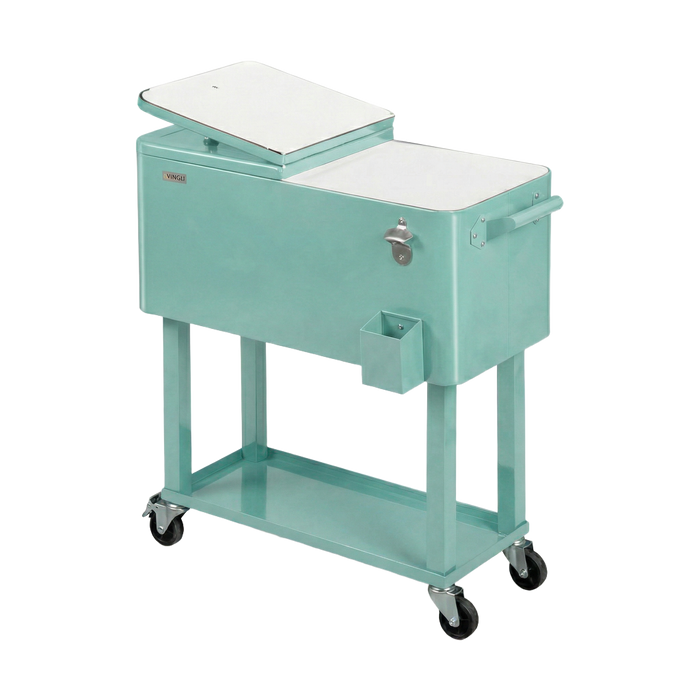 80 Quart Portable Outdoor Patio Rolling Cooler Cart (Mint)