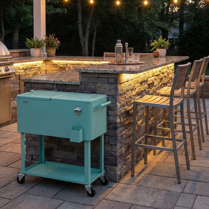 80 Quart Portable Outdoor Patio Rolling Cooler Cart (Mint)
