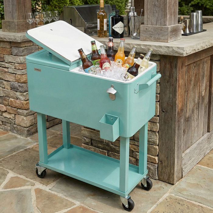 80 Quart Portable Outdoor Patio Rolling Cooler Cart (Mint)