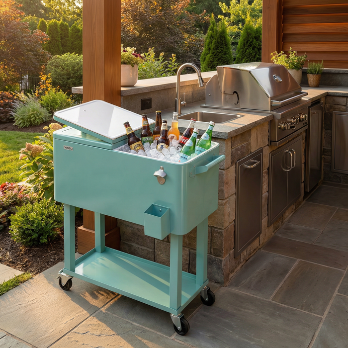 80 Quart Portable Outdoor Patio Rolling Cooler Cart (Mint)