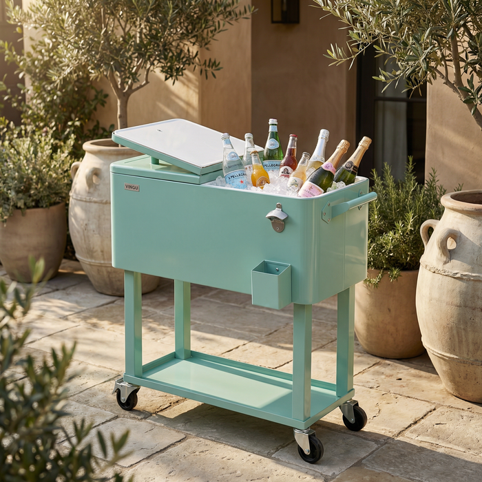 80 Quart Portable Outdoor Patio Rolling Cooler Cart (Mint)