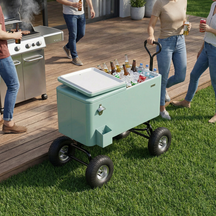 80 Quart Wagon Rolling Cooler Ice Chest with 10" Wheels (Mint)