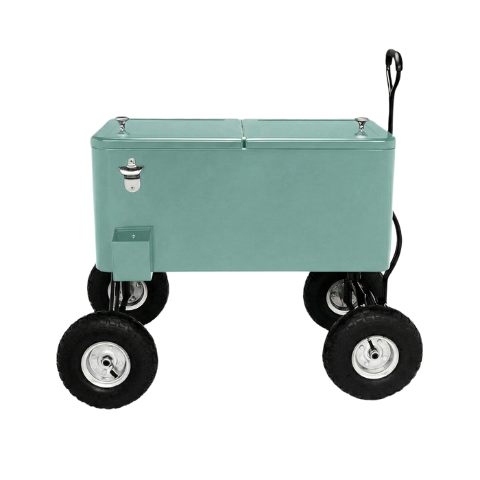80 Quart Wagon Rolling Cooler Ice Chest with 10" Wheels (Mint)