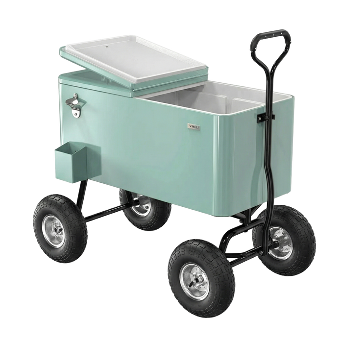 80 Quart Wagon Rolling Cooler Ice Chest with 10" Wheels (Mint)