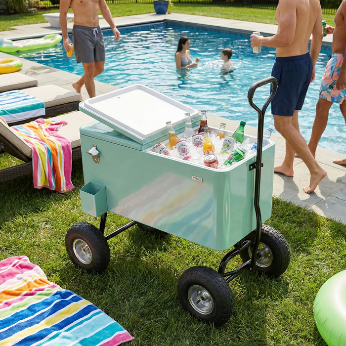 80 Quart Wagon Rolling Cooler Ice Chest with 10" Wheels (Mint)