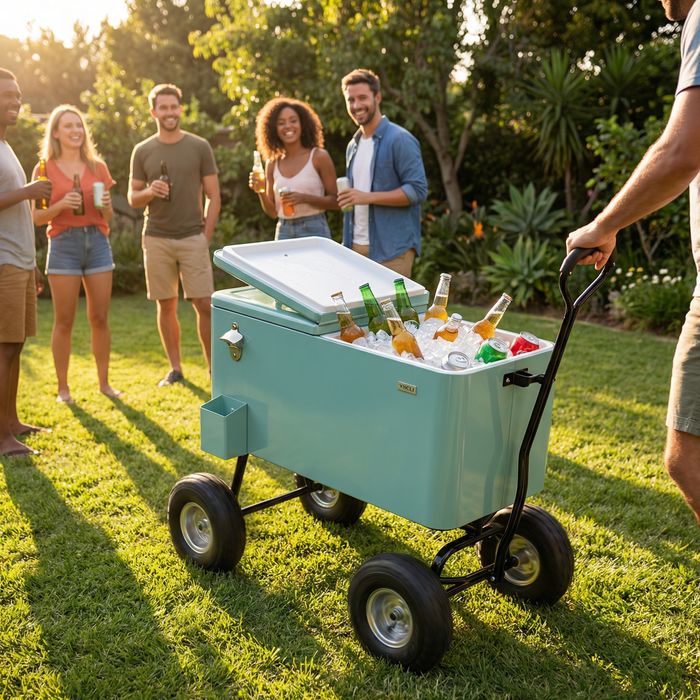80 Quart Wagon Rolling Cooler Ice Chest with 10" Wheels (Mint)