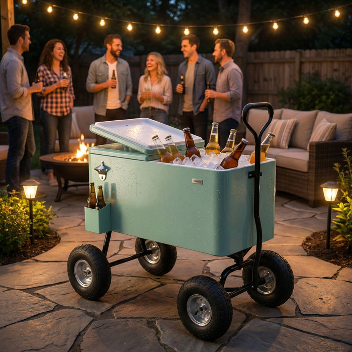 80 Quart Wagon Rolling Cooler Ice Chest with 10" Wheels (Mint)