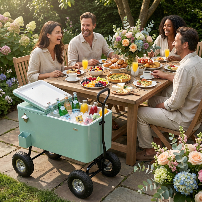 80 Quart Wagon Rolling Cooler Ice Chest with 10" Wheels (Mint)