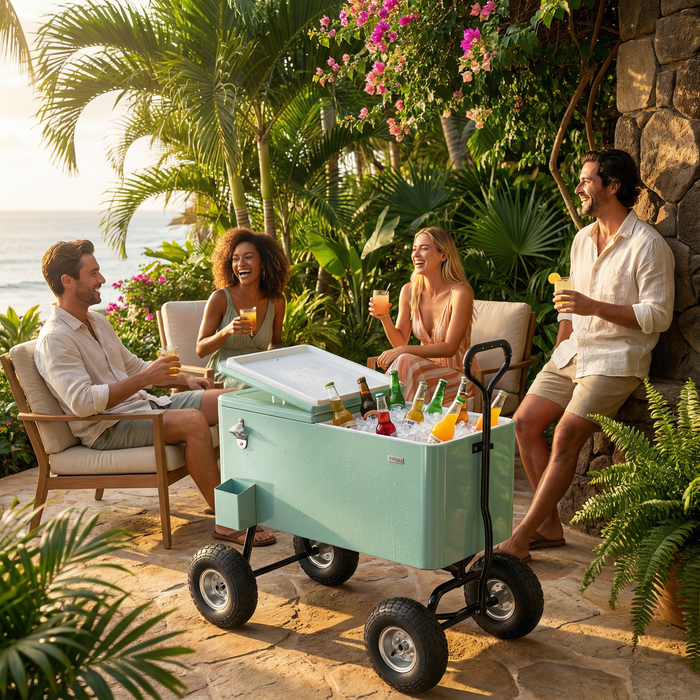 80 Quart Wagon Rolling Cooler Ice Chest with 10" Wheels (Mint)